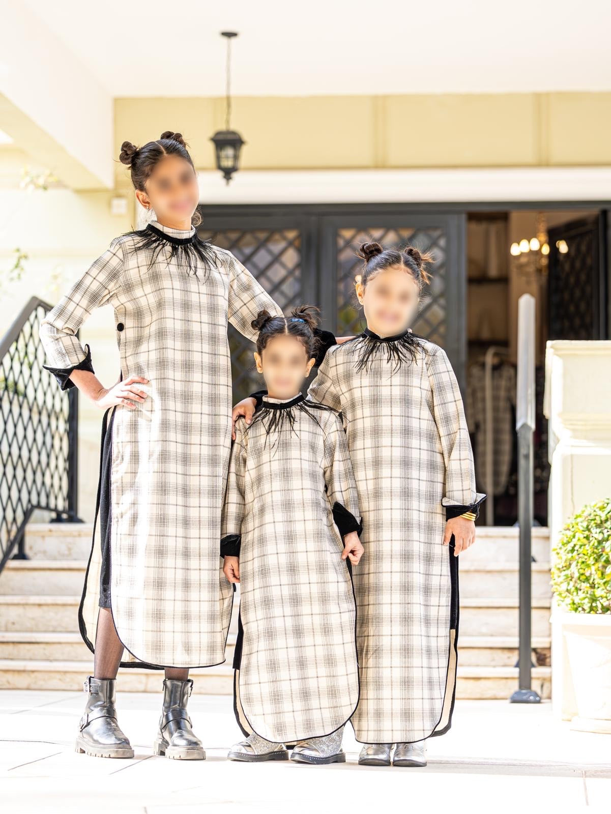 Model 4 | plaid pattern dress +black velvet short