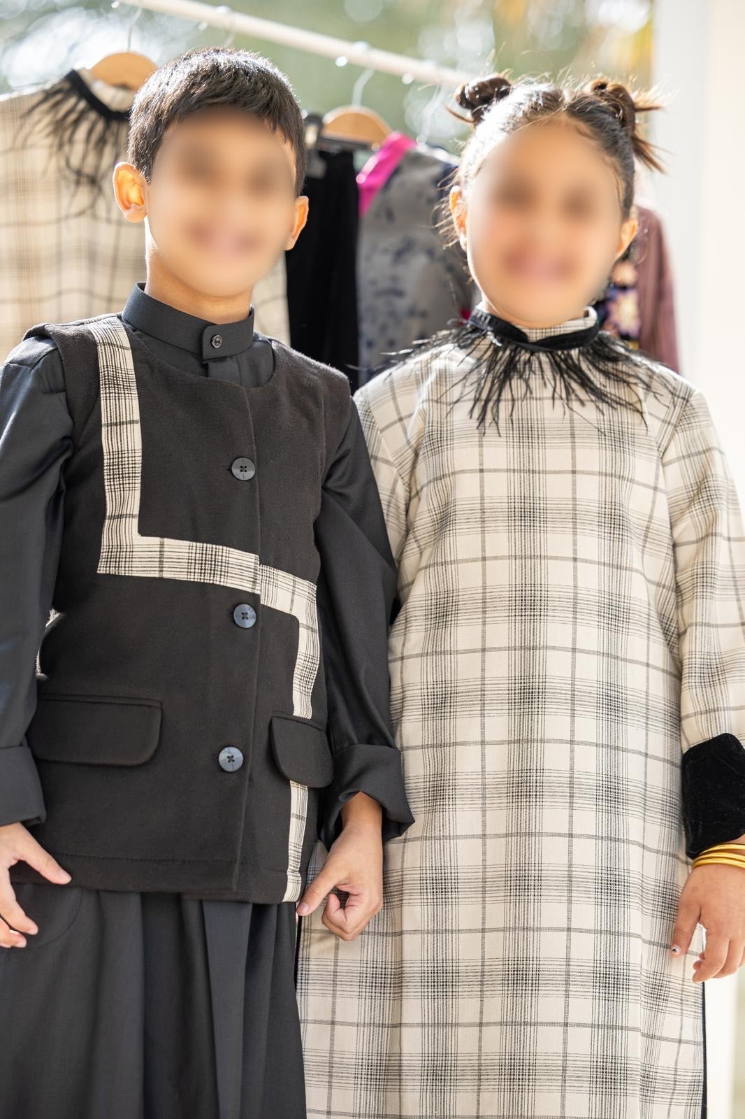 Model 4 | plaid pattern dress +black velvet short