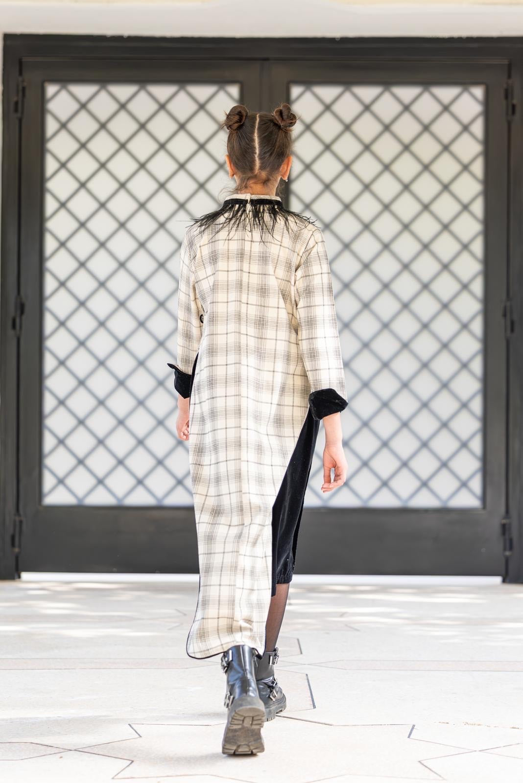 Model 4 | plaid pattern dress +black velvet short