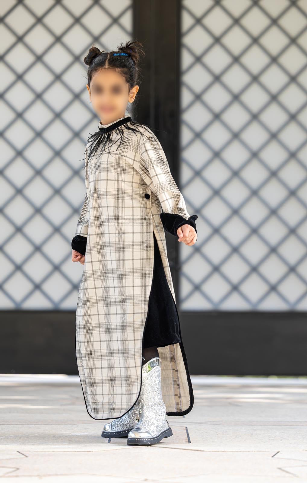 Model 4 | plaid pattern dress +black velvet short