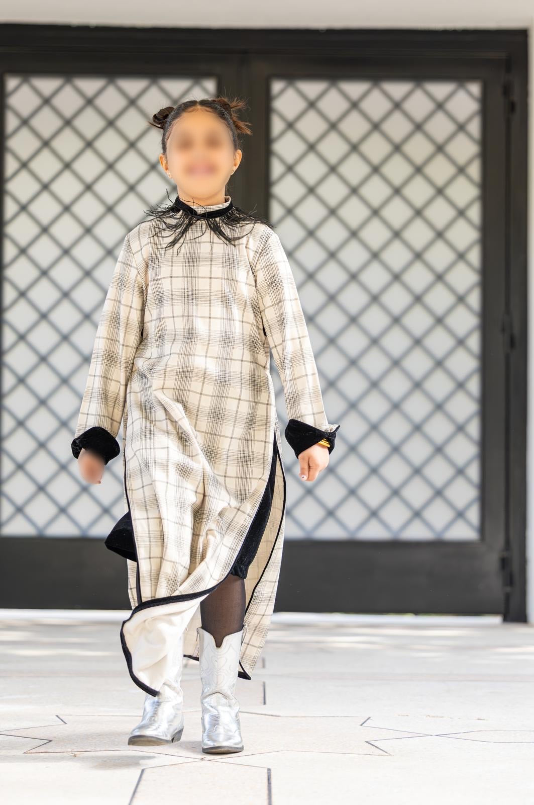 Model 4 | plaid pattern dress +black velvet short
