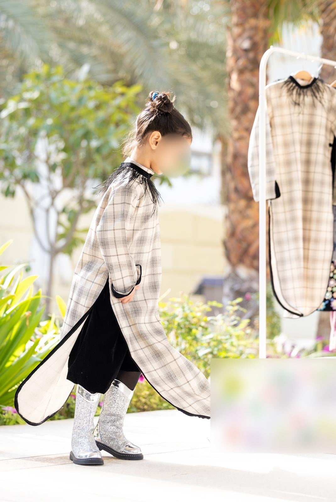 Model 4 | plaid pattern dress +black velvet short