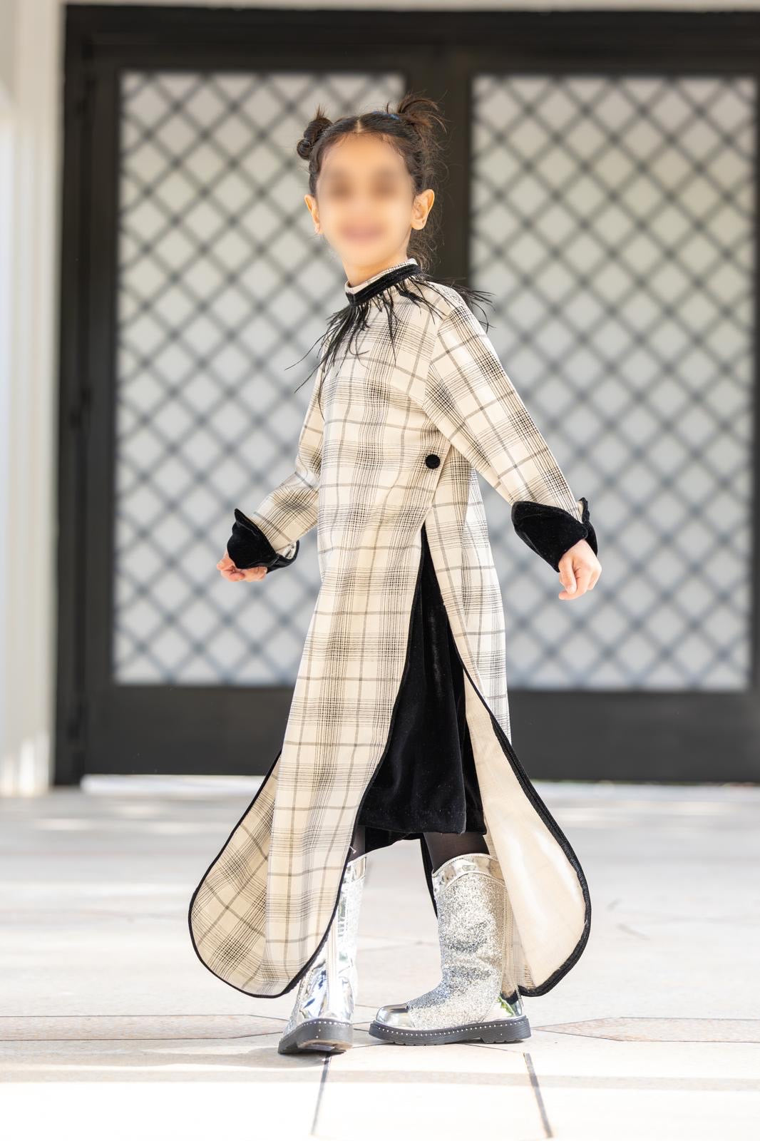 Model 4 | plaid pattern dress +black velvet short